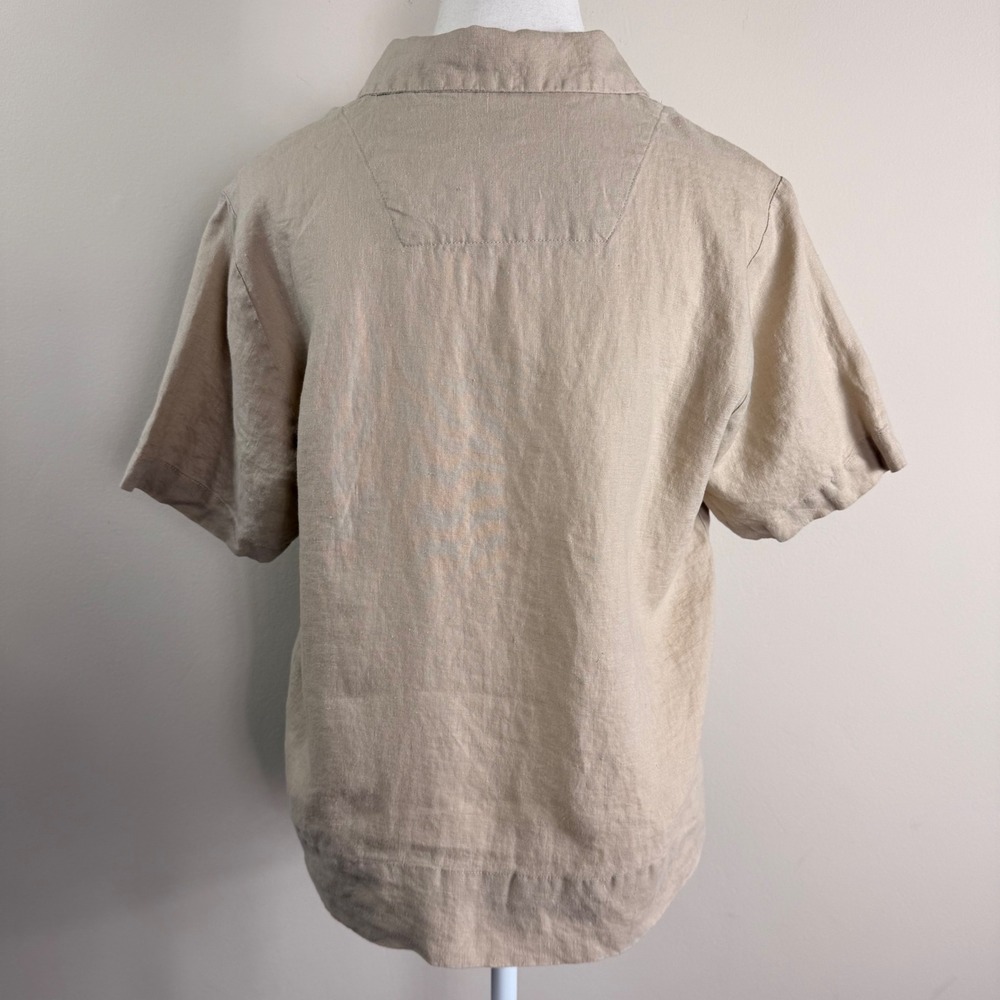 Quince Womens 100% European Linen Short Sleeve Camp Collar Shirt Beige Small - Picture 5 of 11